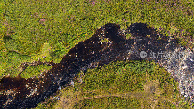 这幅无人机俯瞰苏格兰西部艾尔郡东部一条河流