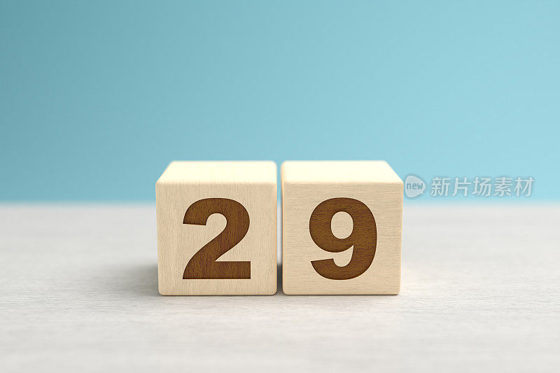 木制玩具积木组成的数字29。