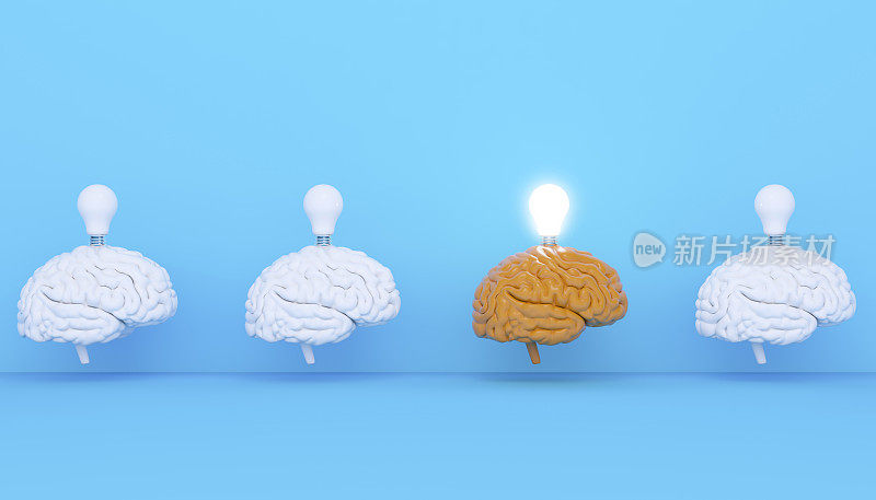 灯泡和橙色大脑的概念