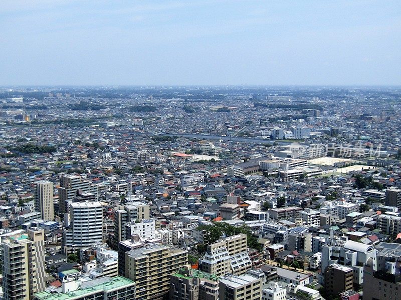 日本。8月。东京郊区市川的鸟瞰图。