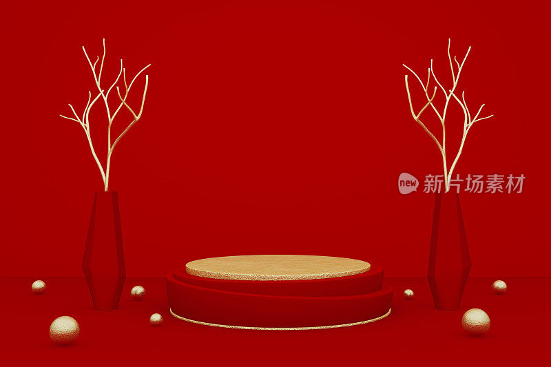 金色领奖台红色奢侈品产品植入演示3D模板。