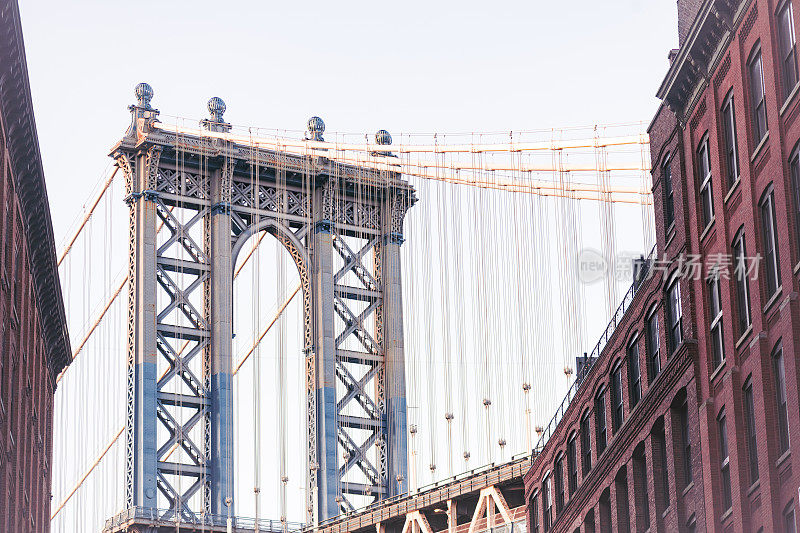 曼哈顿大桥特写在布鲁克林的DUMBO