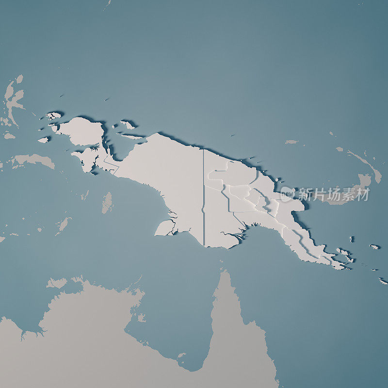 新几内亚岛地图行政区划3D渲染