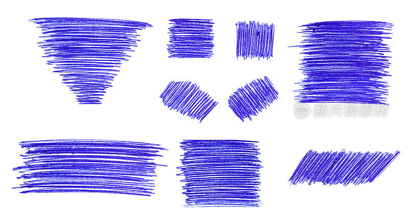 在白色背景上孤立的蓝墨水笔画。抽象的手工笔画。