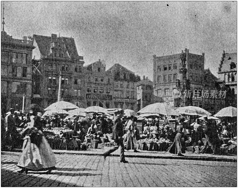 古董黑白照片环游世界:市场在哈雷，德国