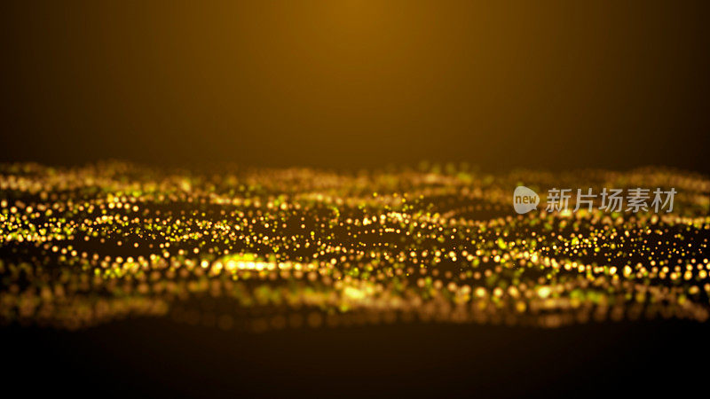 金色粒子散景配以暖光，数字波粒子构成数字背景。