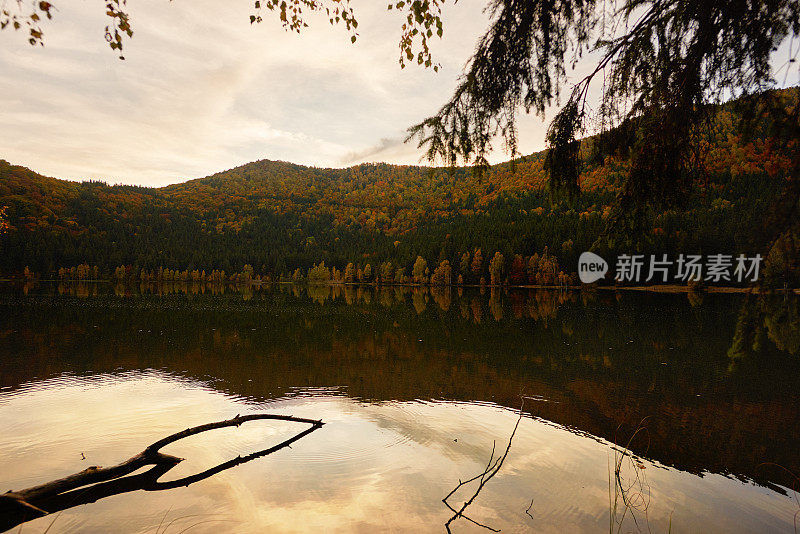 秋天的湖面景色肃穆