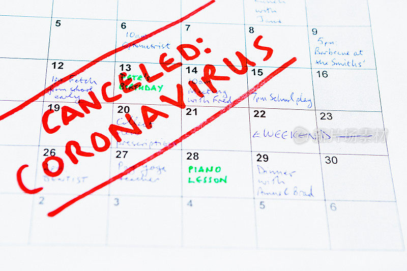 由于covid-19冠状病毒大流行，日历页满是取消的预约