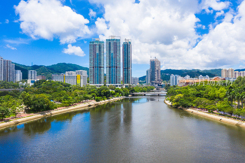 沙田区鸟瞰图。香港新界