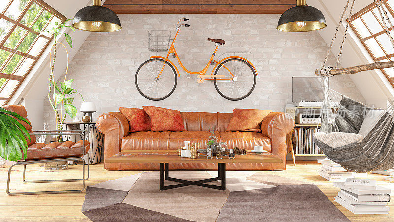 阁楼客厅和自行车