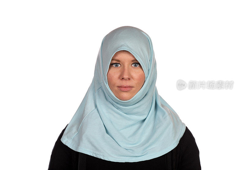 中东妇女蓝色头巾白色
