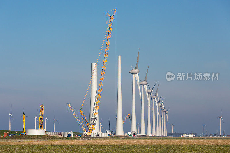 建筑工地荷兰风电场在农业景观