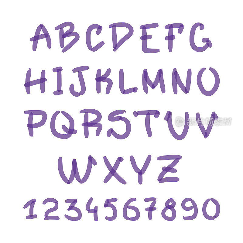 马克笔手写涂鸦符号向量。字母、数字