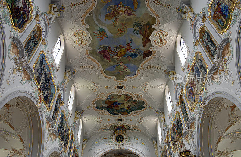 Mariastein修道院的天花板，巴塞尔，瑞士