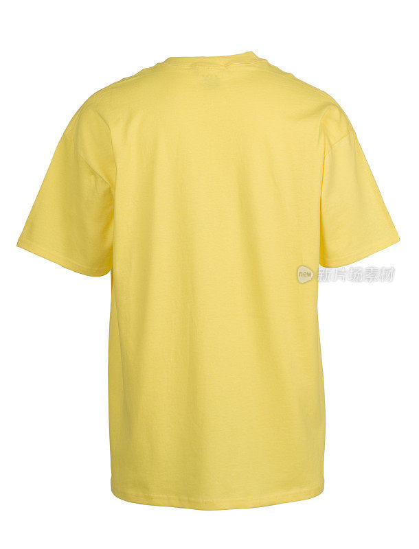 黄色空白，短袖t恤背面孤立在白色