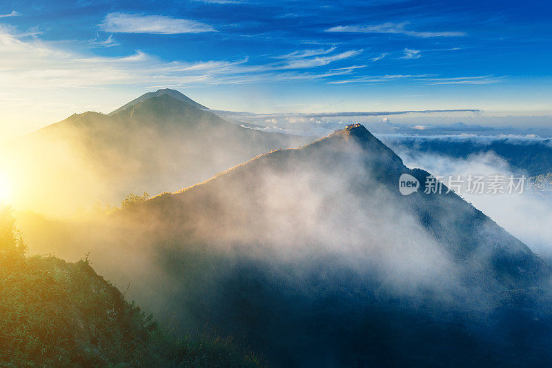 早上的火山风景，巴图尔山，巴厘岛，印度尼西亚