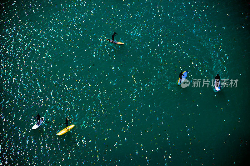 站立式划桨滑板在阿布扎比滨海沙滩