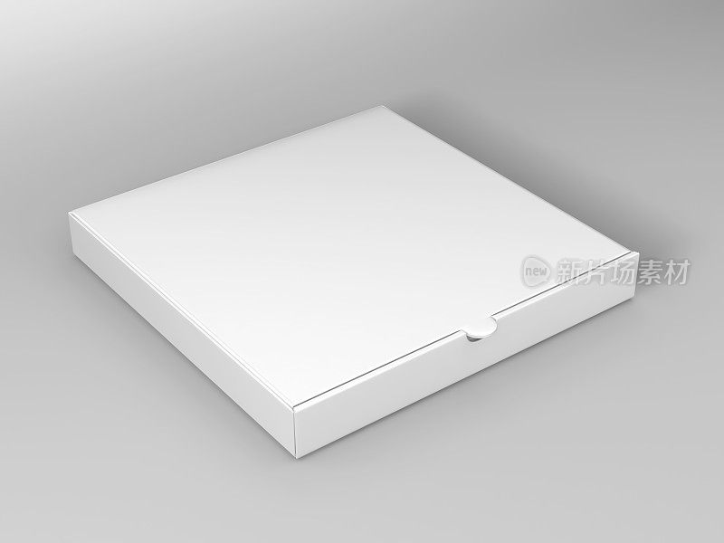 现实的3d等距比萨饼纸箱孤立在灰色背景。