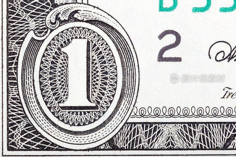 数字1从美元钞票特写