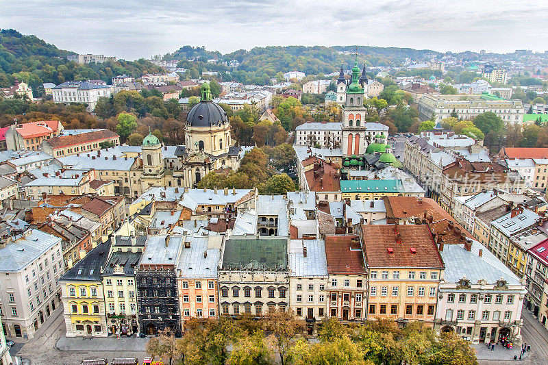 鸟瞰利沃夫老城，乌克兰
