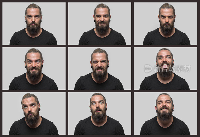男人做了9个面部表情