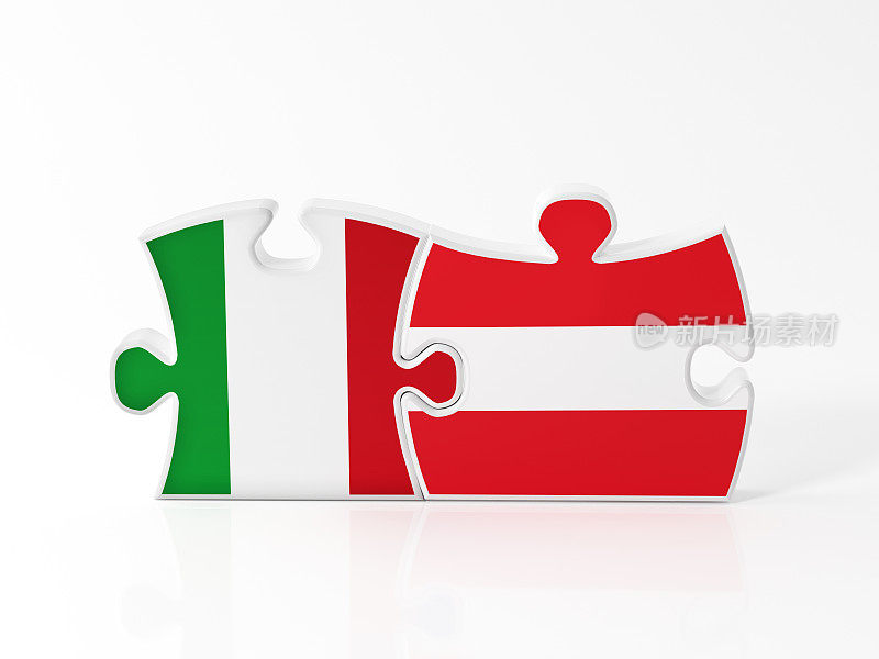 用奥地利和意大利国旗纹理的拼图碎片