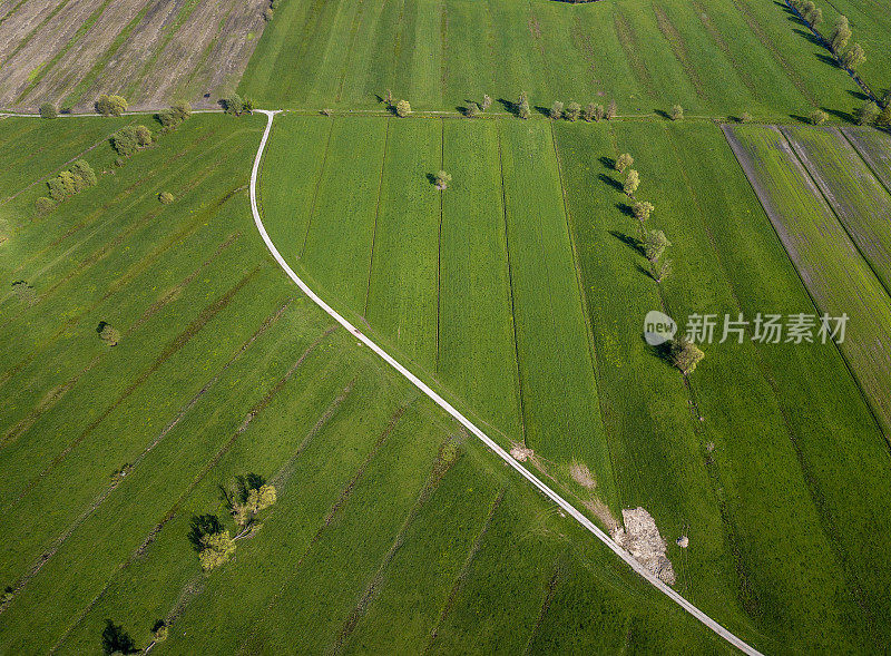 田野和骑马的鸟瞰图