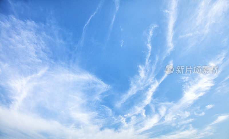 蓝色的天空中飘着松软的白云