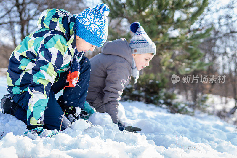 孩子们在雪地里玩耍。