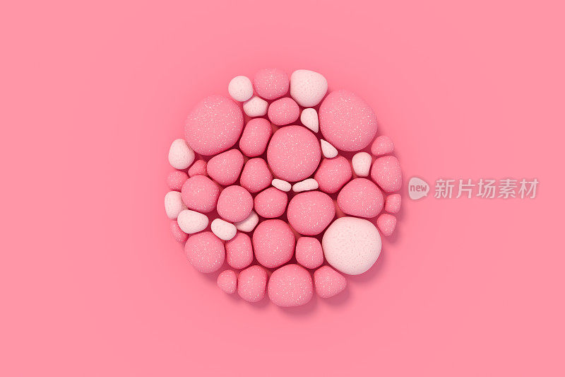 软石球体在圆形形状抽象粉红色背景