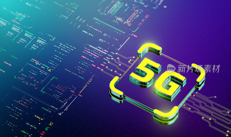 5G网络的力量和速度。产业转型与客户服务。展望未来。3D渲染