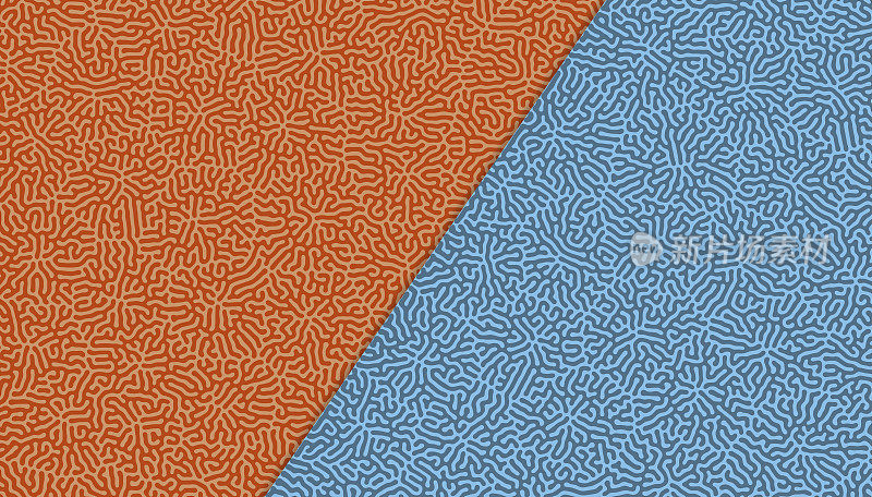 橙色和青色反应扩散纹理的多层纸的背景-对角剪纸风格