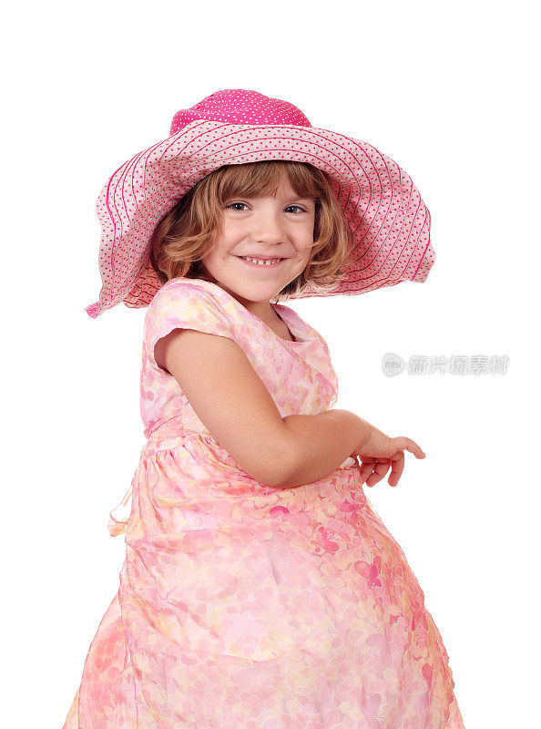 快乐的小女孩与大帽子肖像