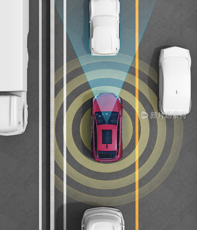 汽车制动，车道保持功能的概念插图
