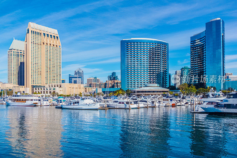 圣地亚哥摩天大楼的天际线海滨和港口，加州(P)