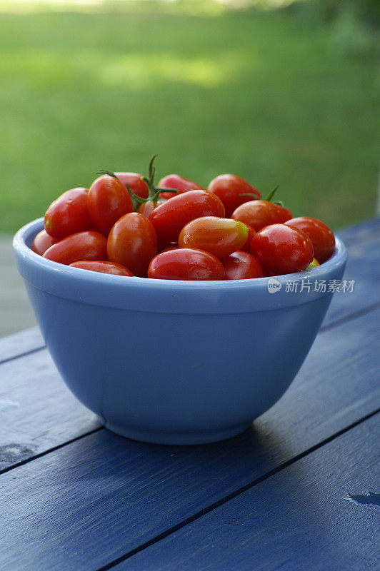 蓝色碗西红柿