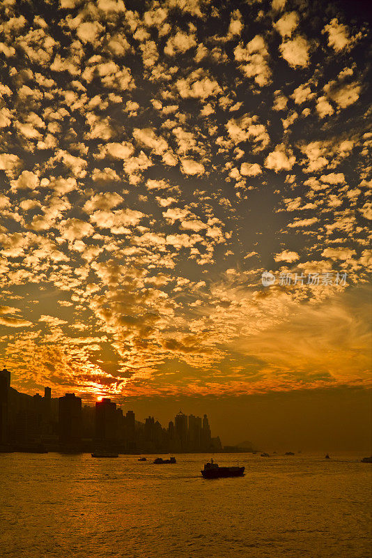 香港维多利亚港日落的景象
