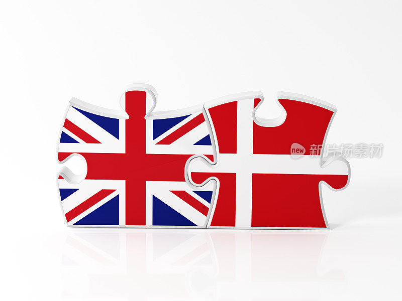 用英国和丹麦国旗纹理的拼图