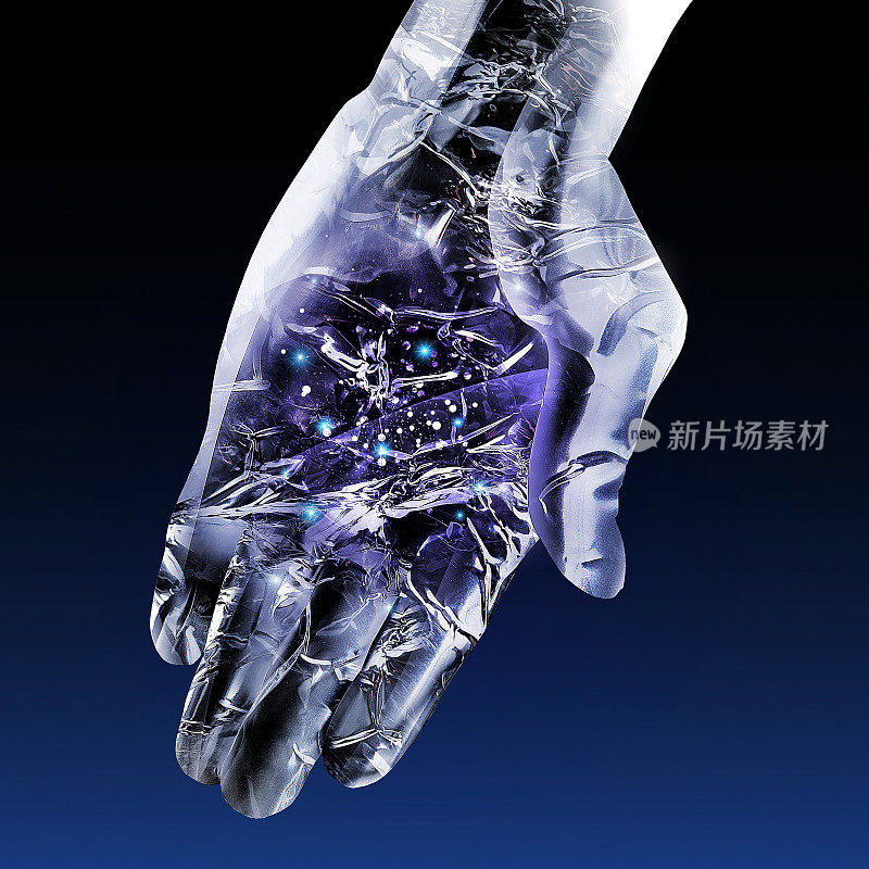 人工智能机器人的金属手掌。