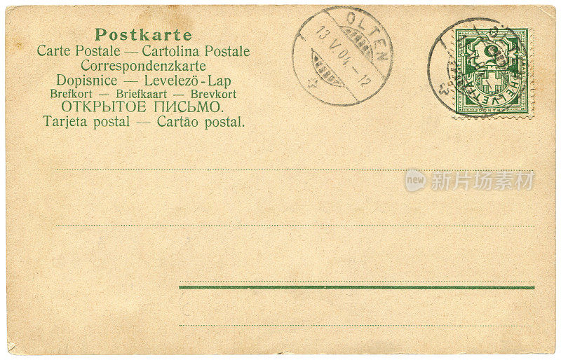20世纪初从瑞士奥尔滕寄来的老式明信片，对于任何历史明信片通信的使用都是一个非常好的背景。