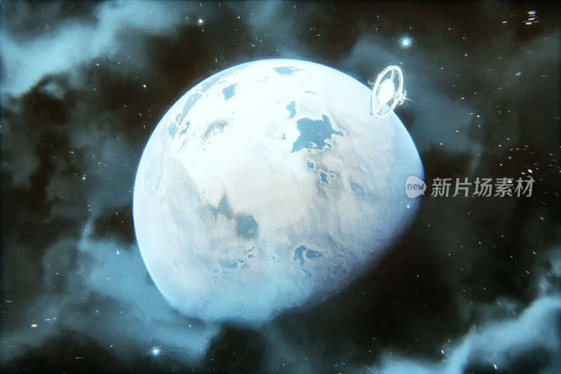 未来宇宙飞船接近外星球