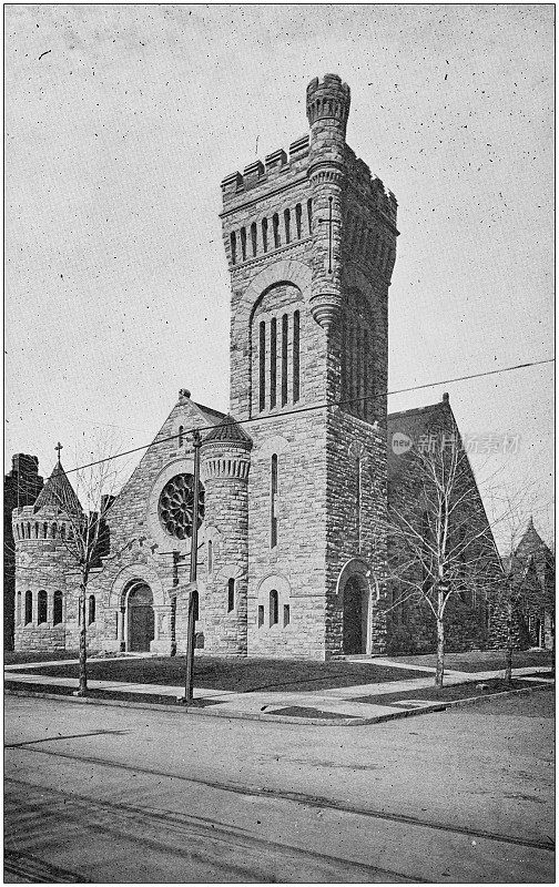 密歇根州底特律的古董黑白照片:圣约瑟夫教堂