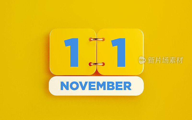 黄色十一月十一日日历上的黄色背景