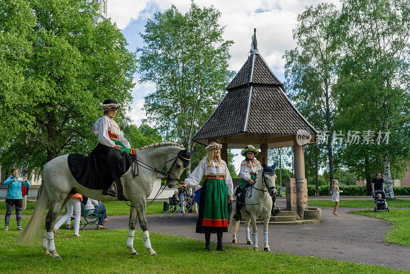 在奥尔萨准备传统的瑞典仲夏游行