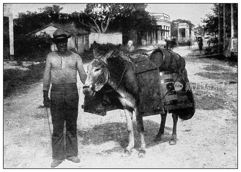 古色古香黑白照片:水车，古巴比那尔del里约热内卢