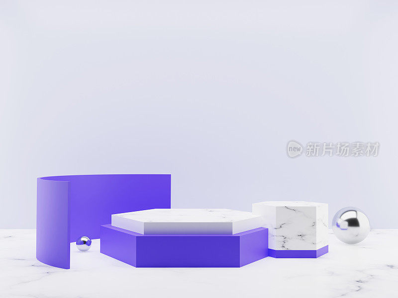紫色背景上的极简产品展示或讲台的3d渲染，产品展示模型的展示台