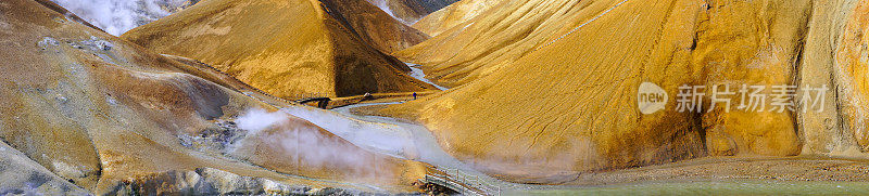 冰岛Kerlingarfjoll山脉的Hveradalir地热区域的全景图。