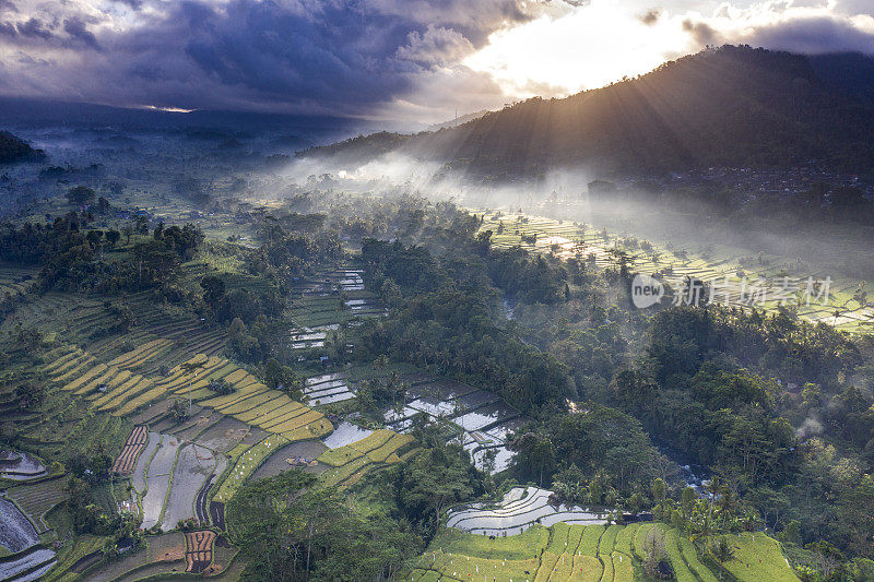 印度尼西亚巴厘岛塞德门村的空中景观