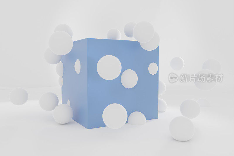 白色球体与蓝色立方体相互作用