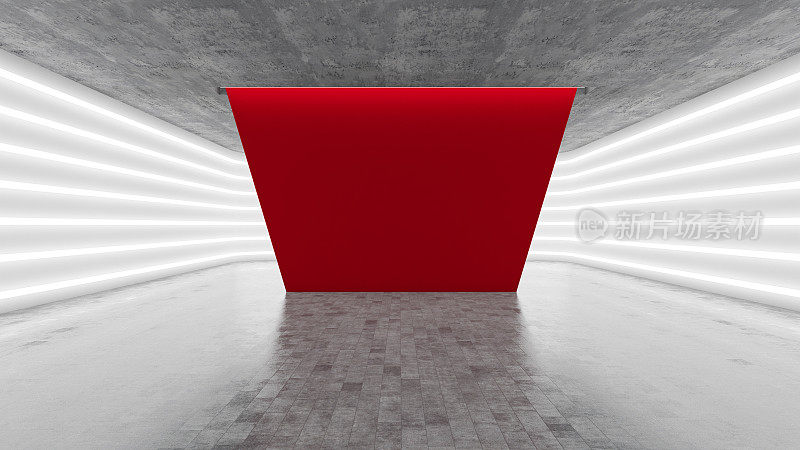 抽象的白色房间里空红墙和霓虹灯